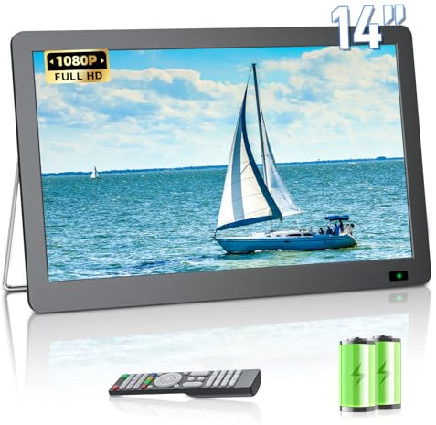 Desobry (2025 versione aggiornata 14,2 pollici TV portatile con antenna più forte 1080P freeview tv all'aperto con DVB / T2 Tuner ricaricabile a batteria operata Mini TV LCD