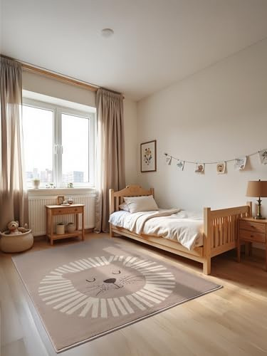 Hanse Home Adventures Kinderteppich - Lustiger Löwe, Spielteppich Tiere, Safari,Zoo, Spielmatte, Krabbelteppich Junge Mädchen für Kinderzimmer, Jugendzimmer, Wohnzimmer - Beige Creme, 160x235cm