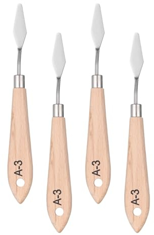 QUARKZMAN 4 Piezas Espátula de Paleta para Pintura 6.69 Hoja de Acero Inoxidable con Mango de Madera de Haya Diseño de Agujero para Mezcla de Colores de Óleo y Acrílico