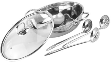 NAMOARLY Pentola Hotpot in Acciaio Resistente Con Doppio Scomparto Per Due Sapori Cucchiaio e Scolapasta Adatto Per Cucina a Induzione e a Gas Facile Da Pulire