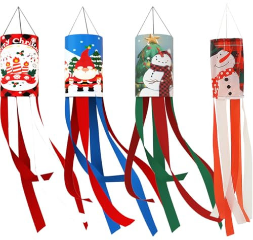 BESPORTBLE 4 Stück Zarte Weihnachts Windsäcke Langlebige Outdoor Deko Festliche Hof Dekoration Wetterfeste Hängende Weihnachtsdeko Fürs Fenster Und Tür