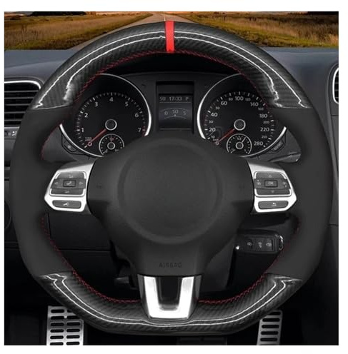 Auto Lenkradbezug Für Vw Für Golf 6 Für GTI MK6 Für GTI Für Scirocco R Für Passat CC Für R-Linie 2010 Auto Lenkrad Abdeckung Schwarz Wildleder Auto Lenkradabdeckung(Style 7)