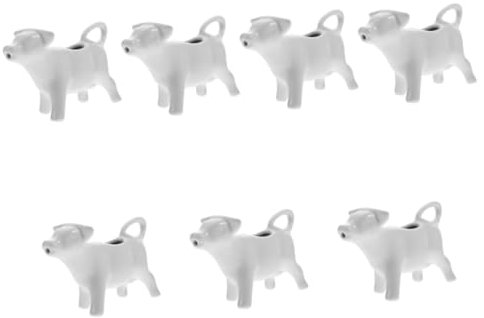 Didiseaon 7 Pezzi Lattiera in Ceramica Brocca Di Mucca Caraffe Per Creme Immediato Brocca Per Caffè e Latte Padella Dispenser Per Sciroppo Di Caffè Salsiera Per Gatti Molto Parà Pompa Bianca