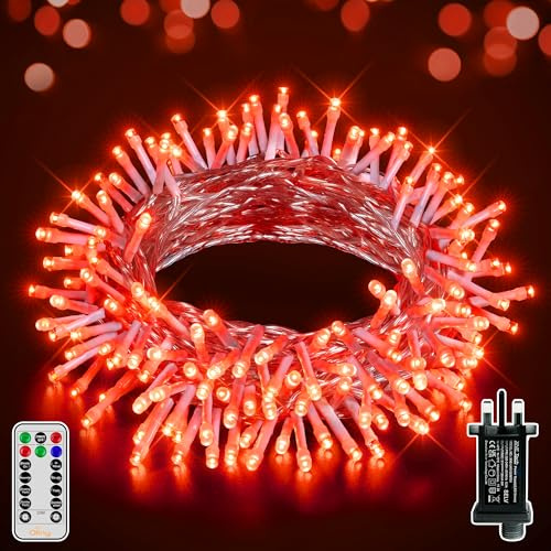 Ollny Halloween Fairy Lights Outdoor Decorations 10m 100 LEDs, Waterproof String Light Mains Powered with 8 Modes Timer Plug, Creepy Orange Lighting for Indoor Outside Garden Party Decs
