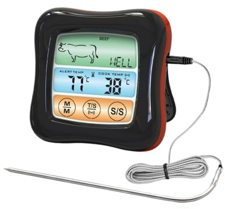 KOCKSHION Termometro da Barbecue Digitale Timer, Sonda in Acciaio Inox, Precisione ±1°c, per Carne e Prosciutto in Cucina