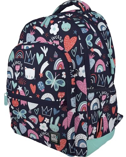 Grafoplás - Ergonomisk skolryggsäck, 33 x 46 x 22,5 cm, vadderad rygg och handtag, 3 fack, bärbar specialområde, anpassningsbar till vagn, gummimodell, prinsessdesign, bit- och Bobs-samling, Rosa