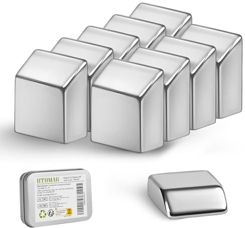UTOMAG 10 Pezzi Forti Calamite 10x10x4mm Neodimio Magneti a Scatto al di Potenza Quadrati, Extra Forti ma Facili da Rimuovere, a Forma di Smusso, Per Lavagne di Vetro Scuola, Cucina e Ufficio