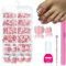 Fake Toe Nails Set,120PCS Short Square False Toenails Kit With Glue,Nude French Tip Stick On Toenails Glossy Full Cover Acrylic False Toe Nails For Women Girls Nail Art DIY Gift 1