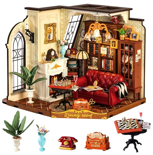 Rolife Casa de Muñecas Sala de Estar de Catherine Kit de Modelo Casa de Muñecas en Miniatura de Madera para Construir para Adultos Decoración del Hogar Regalo de Cumpleaños para Niñas