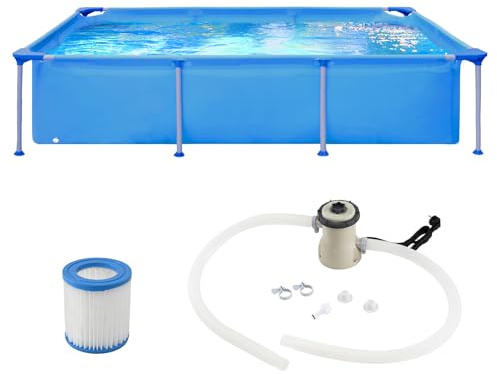 RELAX4LIFE Pool-Set mit Filterpumpe, Aufstellpool rechteckig, 258 x 179 x 66 cm, Swimming Pool Metallrahmen,Planschbecken groß, Schwimmbecken Komplettset geeignet für Kinder & Erwachsene im Garten