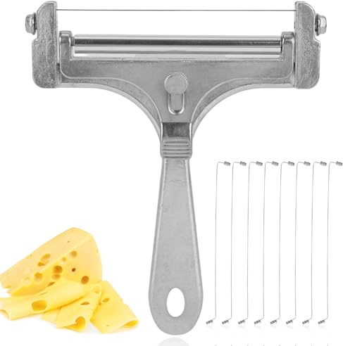 lasuroa Käseschneider, Käsehobel mit Draht aus Edelstahl mit 8 Zusätzlichen Drähten Verstellbarer Hand Käseschneider für Cheddar Gruyère Mozzarella Küchenschneidewerkzeuge (Silber)
