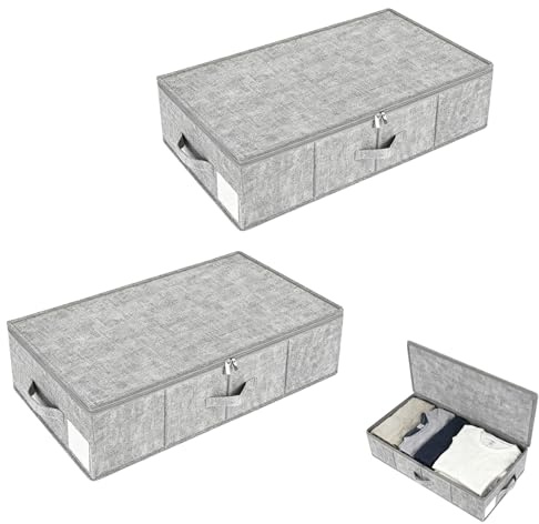 Scatola portaoggetti sotto il letto, con coperchio, 85 x 40 x 12 cm, pieghevole, in tessuto di lino, con chiusura a cerniera, per vestiti, biancheria da letto, coperte, ideale per camera da letto e