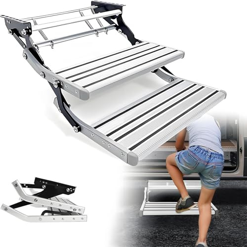 PioMue Marchepied électrique rétractable pour Camping-Car avec éclairage LED, Pliable en Alliage d'aluminium, antidérapant, pour Camping-Car, remorque et Caravane. Manual-Double-Layer