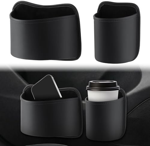 Gelewuld® 2 Stück Auto‑Getränkehalter, Clip-on Flaschenhalter mit Leder-Schutz, Getränke zum Anklipsen für den Rücksitz, Kratzfester Getränke-Organizer für Wasser, Getränke und Große Tassen - 1