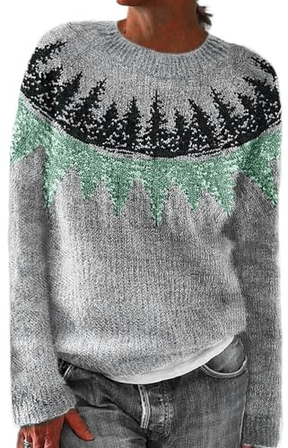 Maglione Cashmere Donna Invernale Elegante Maglioni Norvegese Lana Girocollo Maniche Lunghe Maglione Lavorato a Maglia Islandese Caldo Casual Maglia Top Comodo Natalizio Pullover Sciolto Classica