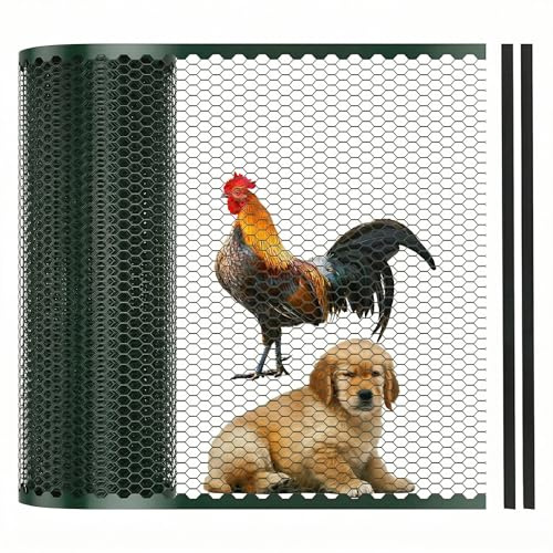 Steckzaun 25m x 100cm, Mobiler Hühnerzaun aus Kunststoff, mit 22 Vierkant-Stützpfählen, Gartenzaun zum Einstecken, Begrenzungszaun für Hühner, Hunde, Garten, Haus, Hof – Grün