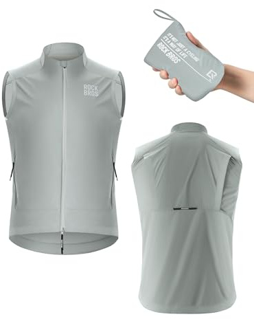 ROCKBROS Cykelväst för män och kvinnor Gilet vindtät lätt andningsbar ärmlös jacka, vikbar förvaring bekväm med bakre ficka ryggventilation för cykling, MTB, utomhusjogging, Grå-vit, XL