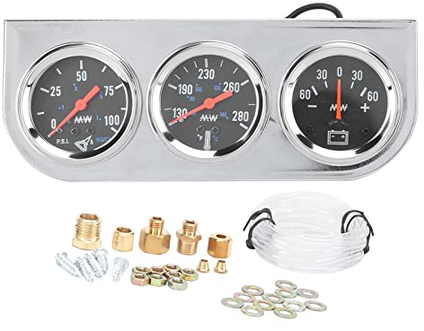 Set Triplo Strumenti Auto 12V 3 in 1 - Temperatura Acqua, Pressione Olio, Amperometro - Strumenti Universal per Auto, Barca e Camion - Display Retroilluminato per Lettura Not