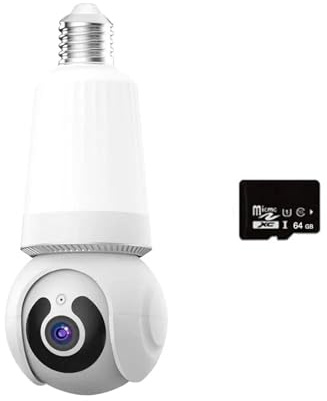 ZADCCS Telecamere di sicurezza, Lampadina for interni Telecamera IP Visione notturna a colori automatica Monitor di sicurezza wireless CCTV intelligente con supporto E27(3MP Add 64G Card)