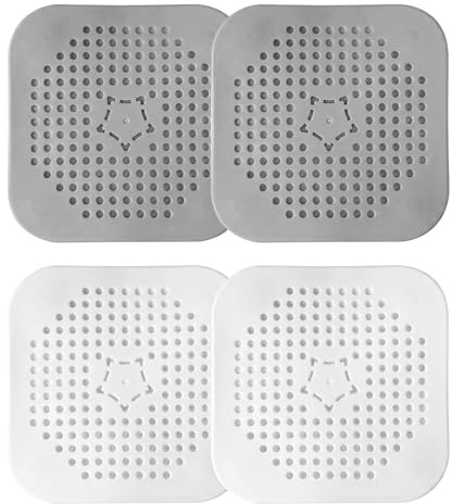 Silicone Drain Protector with Suction Cup, Shower Drain Cover Hair Catcher, Sink Strainer Hair Stopper Filter for Bathroom, Bathtub & Kitchen Sink (4, WhiteGrey)