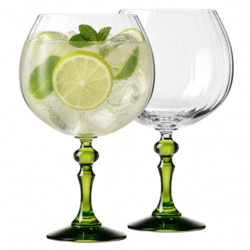 KROSNO Gin Gläser 660 ml mit anisgrünem Stiel, 2er Set – für Gin Tonic, Aperol Spritz und Cocktails – bleifrei – spülmaschinengeeignet – Bubble Celebration Moments