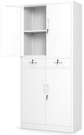 TOPRACKS Aktenschrank abschließbar [185 x 90 x 40 cm] – Metallschrank mit Schubladen, Türen & verstellbaren Einlegeböden – Mehrzweckschrank für Büro, Home Office & Garage (Grau) (Metallschrank)