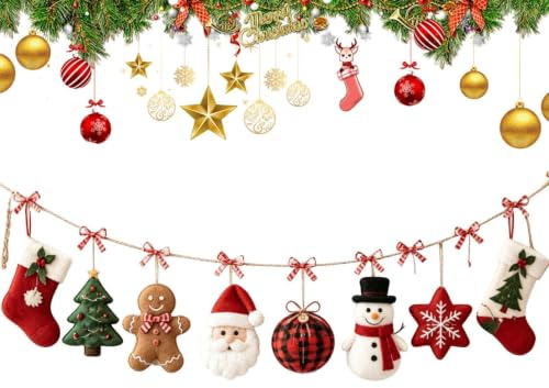 Christmas Garland Warm - Mjuk hopfällbar vinterprydnad | Jul Tyg Snögubbar Rengarland för trappräcken Öppen spis Fönstergård