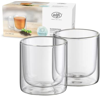 alfi GLASMOTION 200ml, bicchiere termico borosilicato, 2 pz., bicchieri da caffè termoresistenti, bicchieri da tè, bicchieri da caffè a doppia parete, bicchiere doppia parete con effetto ombra