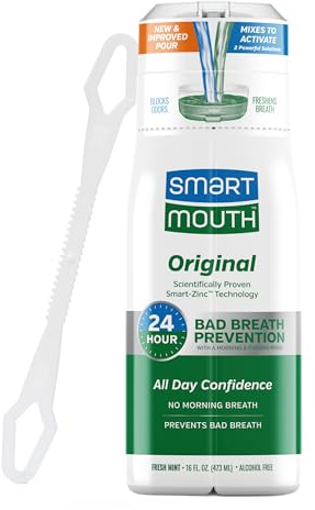 SmartMouth Original Zinc Activated Mouthwash & Tongue Cleaner - Instant Fresh Breath Mouthwash - Eliminates Bad Odors & Bad Breath - Sugar, Gluten & Alcohol-Free - Fresh Mint - 16 fl oz, 1 Count