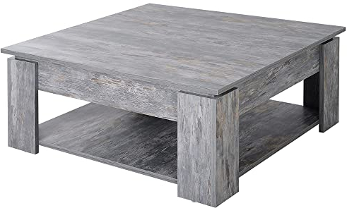 HOMCOM 2 Tier Wood Coffee Table Side Table Bottom Storage Shelf Simple Modern Living Room Grey Wood Grain