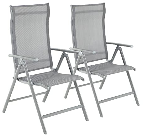 SONGMICS Chaise de Jardin Pliable, Lot de 2, Siège d’Extérieur, Cadre en Métal, Dossier Réglable sur 8 Positions, Capacité de Charge 150 kg, Gris GCB29GY