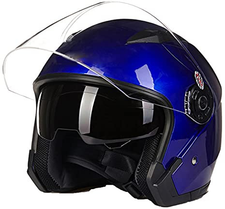 Casque Moto Jet Vintage Casques Moto Bols Demi-Casque Rétro Ouvert Moto Adulte Casque 3/4 Open Face Moto Double Visière Pour Hommes Femmes ECE/DOT Homologué,Bleu,L