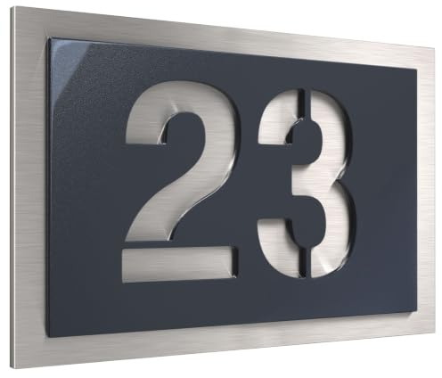 Graviers Design plaque numéro de maison pour extérieur – 215x150 mm, anthracite métallisé, acier inox, personnalisable