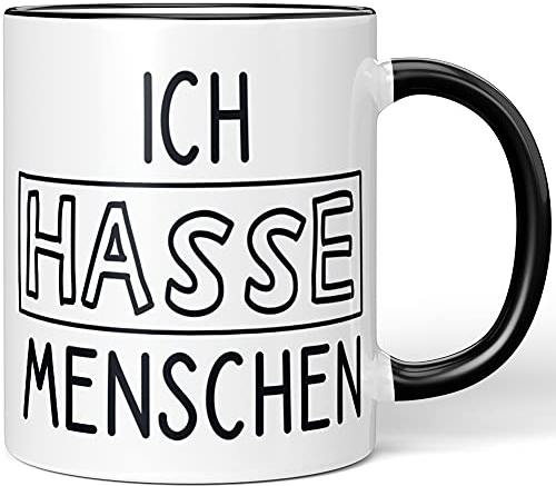 JUNIWORDS Tasse, Ich Hasse Menschen, Wähle Farbe, Schwarz