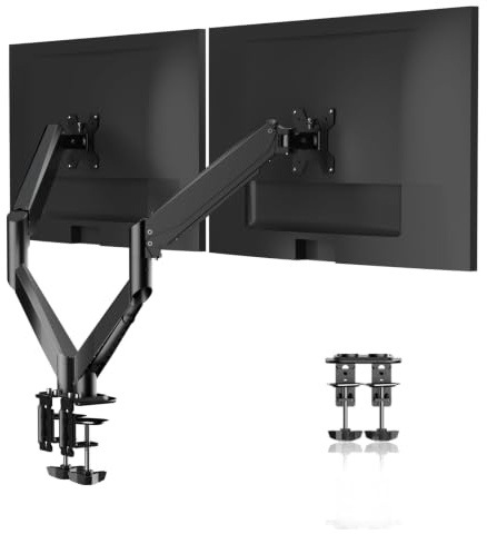 Pholiten Monitor Halterung 2 Monitore für 17-32 Zoll Bildschirme Doppelmonitor ständer für Schreibtisch, VESA 75/100mm, Höhenverstellung Neig- Schwenkbar und Dreh