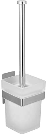 WENKO Turbo-Loc WC-Garnitur Mod. Genova Matt Wandhalter Edelstahl ohne Bohren Abnehmbarer satiniert Glasbehälter mit WC-Bürste Maße 9 x 35 x 10,6 cm