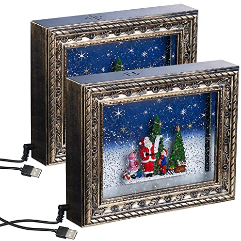 infactory Winter-Deko: 2er-Set Weihnachts-Bilderrahmen Bescherung, LED, Schneewirbel, Musik (Bilderrahmen mit Weihnachtsmotiv, Advents und Weihnachtsdekos, Weihnachtsbeleuchtung)