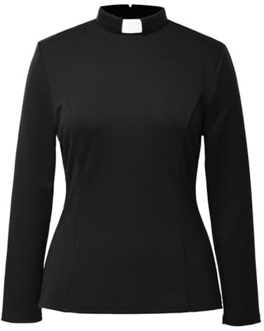 CAMDOM Damen-Bluse, Kirchenpriester, Geisterkragen, Herbst/Winter, Lange Ärmel, schmal