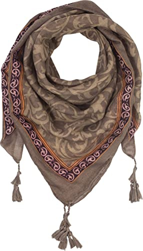 fashionchimp Damenschal mit Zier-Quasten und Muster-Mix Stickerei, Fransen-Schal, Dreieck-Tuch