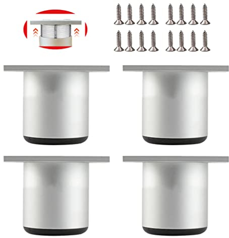 KENDVPAM Confezione da 4 gambe da 4 cm, gambe regolabili in lega di alluminio, piedini rotondi in metallo, piedini regolabili per divano, armadio, mensole con 16 viti (colori alluminio)