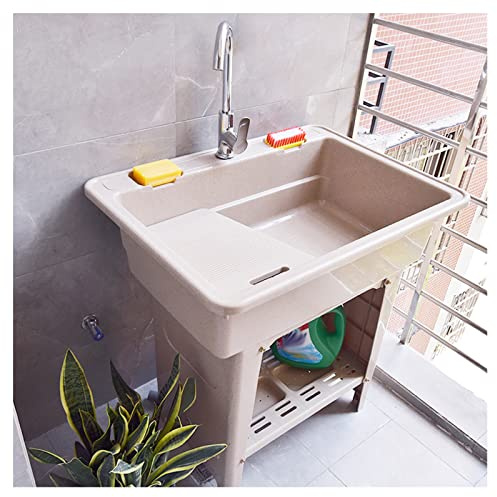 Spülbecken, Waschwanne Und Freistehende Wanne Mit Großem Fassungsvermögen， Zubehör Für Kunststoff-Waschbecken Mit One-Touch-Abfluss Und Tragbarer Handwaschstation Für Den Haushalt (Color : Marble, S