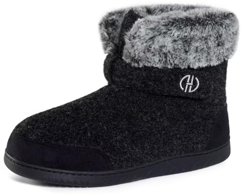 GURGER Män kvinnor toffel stövlar minnesskum husskor inomhus utomhus mjuka plysch fleece tofflor, E1 Svart, 38/39 EU