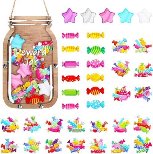 Belohnungstafel Kinder, Belohnungssystem Kinder Süßigkeiten Stern Belohnungsglas für Kinder Motivierendes Belohnungsglas für Gutes Benehmen, Reward Jar Belohnungsglas Grundschule Schulanfang Geschenke