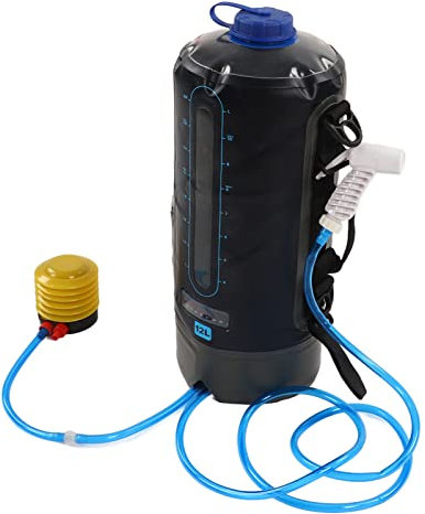 JEOZBM Camping-Duschtasche, 12 L Tragbares Camping-Duschset, Faltbarer Dusch-Heizwasserbeutel mit Pumpe und Wasserschlauch für Den Außenbereich