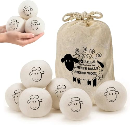 6 Pcs Bolas Secadora de Ropa,Bolas de Lana para Secadora,Suavizante para Secar Ropa,Reutilizable,Antiestática para reducir las arrugas y acortar el tiempo de secado