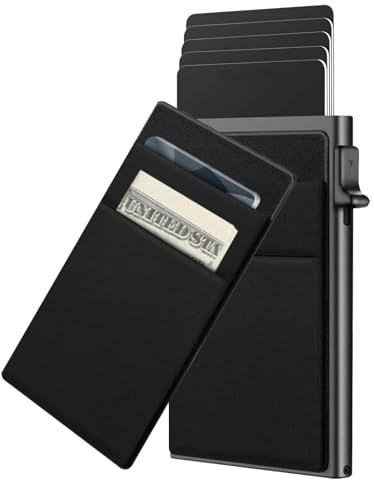 BDSHUNBF Kreditkartenetui Geldbörse Herren, Kreditkartenetui mit Münzfach, Kartenhalter mit RFID Schutz, Mini Kartenhalter mit Geldtasche, Minimalist Wallet Card Holder, Pop Up Lockcard Wallet