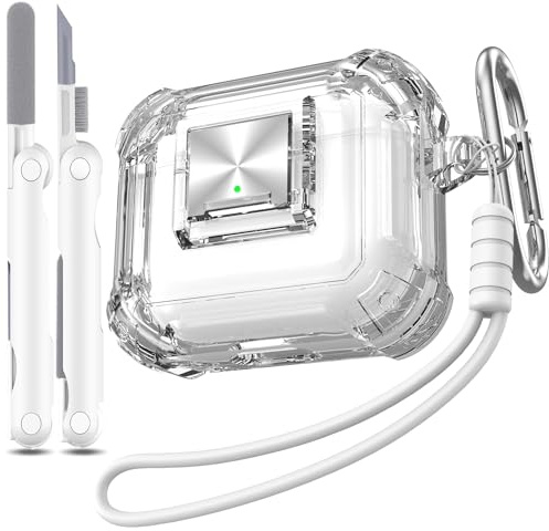 RFUNGUANGO Custodia compatibile con AirPods 3ª generazione con lucchetto, trasparente, morbida, trasparente, antiurto, qualità militare, con kit di pulizia, compatibile con AirPods 3ª generazione