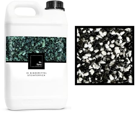 Mr. Epoxy Steinteppich für Außen & Innen Komplettset (25kg Kies + 1,3kg Bindemittel) - UV-Stabil & Geruchsneutral - Buntsteinputz mit Versiegelung als Bodenbelag (Nero e Bianco)