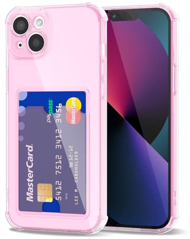Svanove for iPhone 13 Mini Case Wallet Clear, Card Holder Case with Credit Card Slot, Thin Slim Transparent Silicone Grip Soft Rubber Protective Shockproof Airbag Bumper for Women, Light Pink