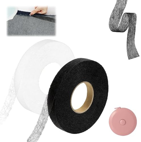 2 Piezas Cinta para Dobladillos, 64m*20mm Cinta de Fusión sin Costura, Banda de Tela Termoadhesiva, Banda Fusible de Planchar, Rollo de Cinta para Reparar Pantalones con Cinta Métrica para Cortinas